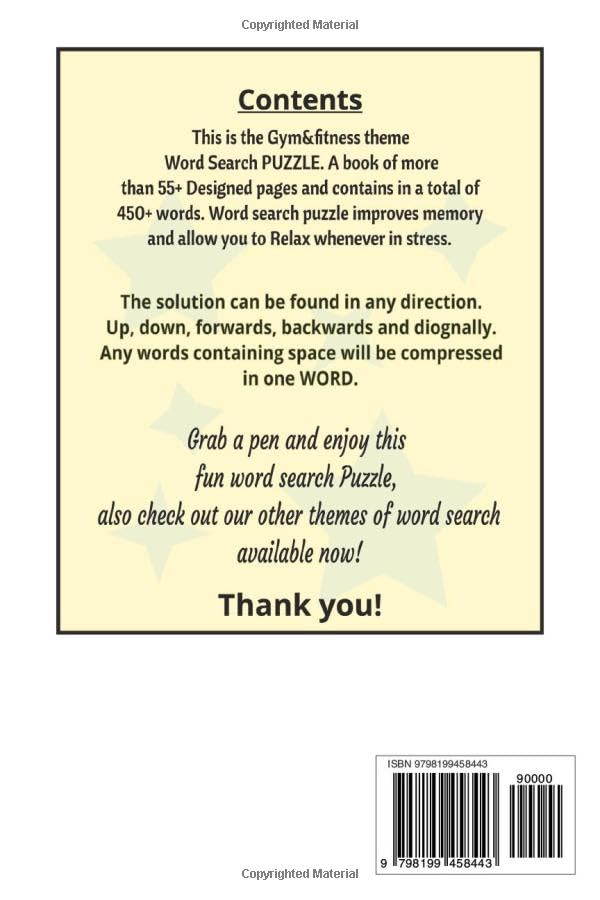 Gym & Fitness Word search PUZZLE: Word search for seniors, paperback content, relaxing, easy, 55 pages, puzzle, 6x9 inch,
