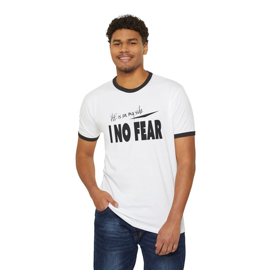 I No Fear Ringer T-Shirt — 'He Is On My Side' Inspirational Graphic Tee