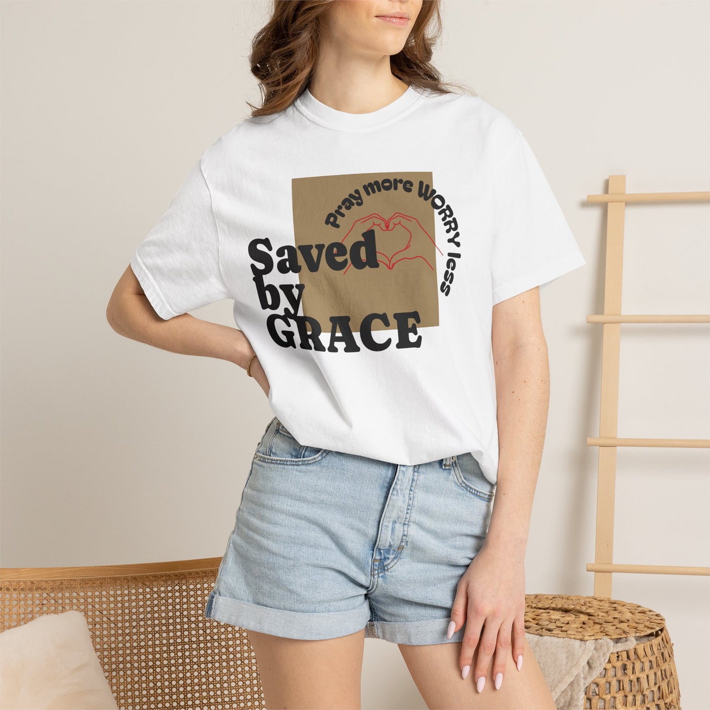 Saved by Grace T-Shirt – Pray More Worry Less Christian Tee