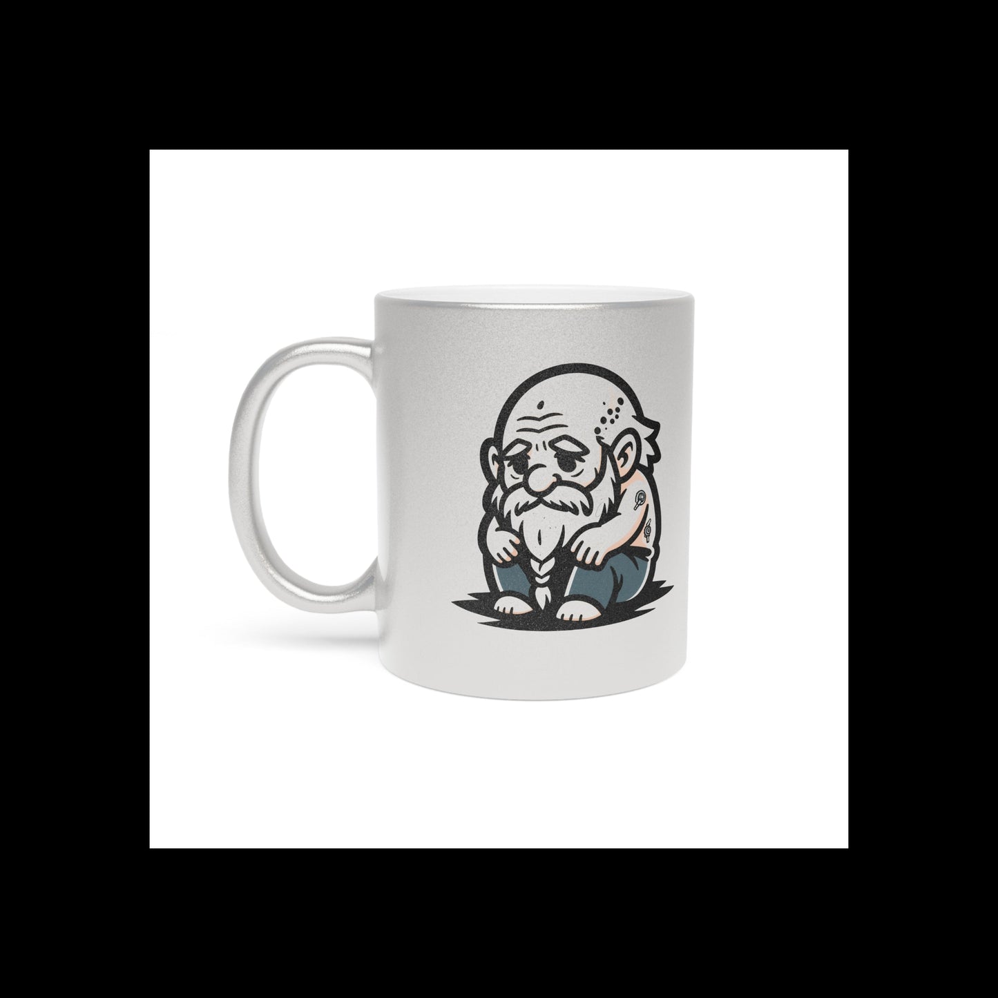 Lazy Dwarf Metallic Mug — Funny Gnome Coffee Cup (Silver/Gold)