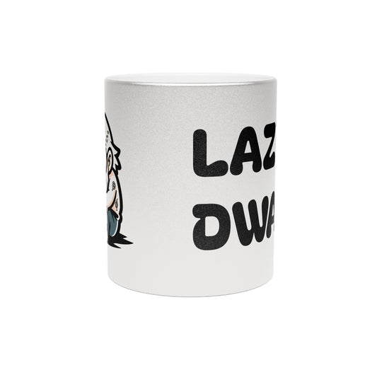 Lazy Dwarf Metallic Mug — Funny Gnome Coffee Cup (Silver/Gold)